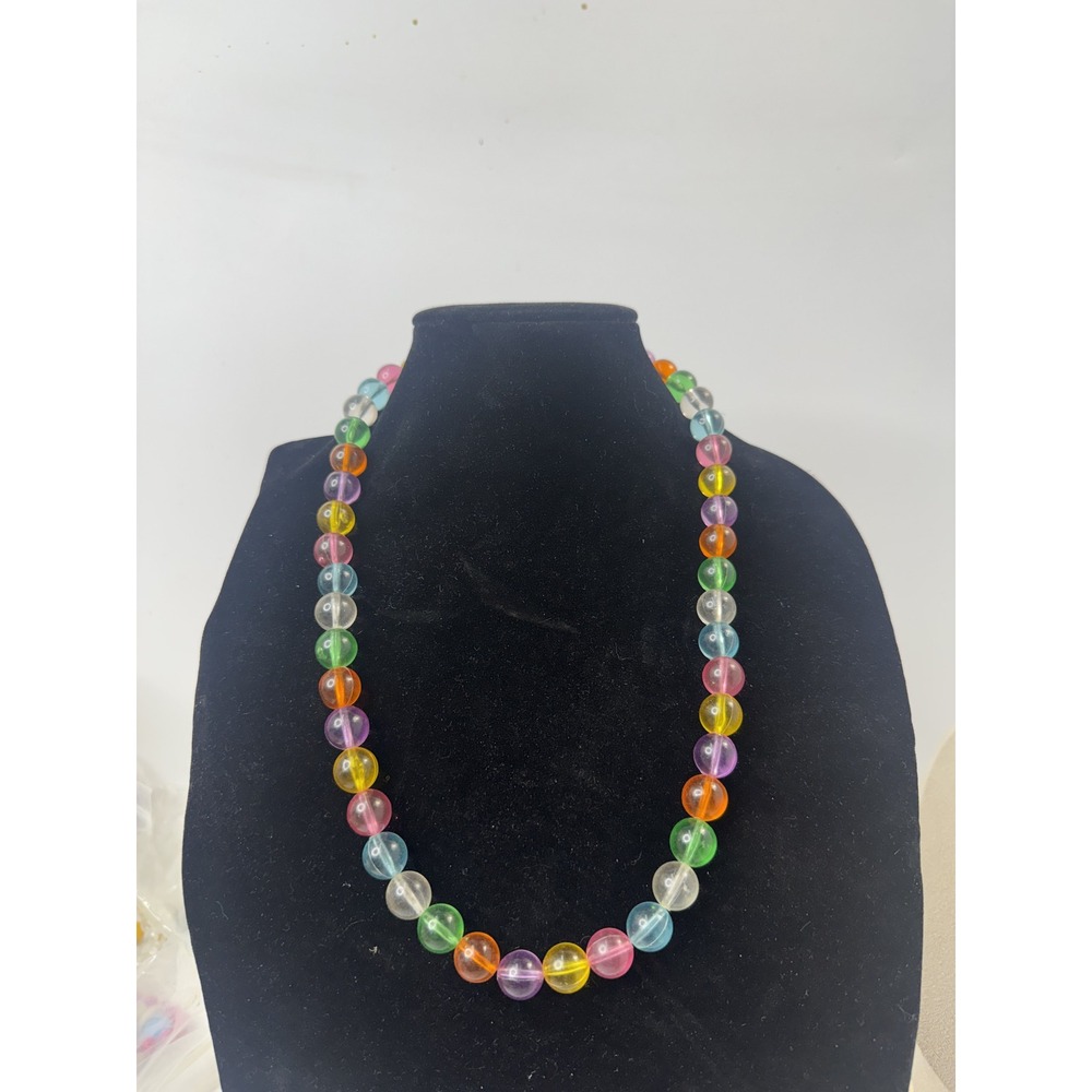 Vintage Rainbow Translucent Bead Necklace Multi Color Jelly Bead 26 Inch Brass